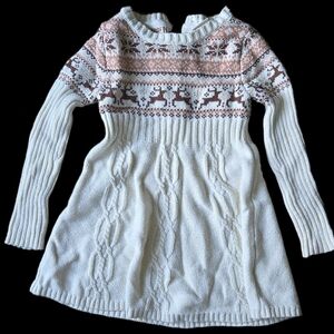 Cozy White and Pink Knit Kids Dress